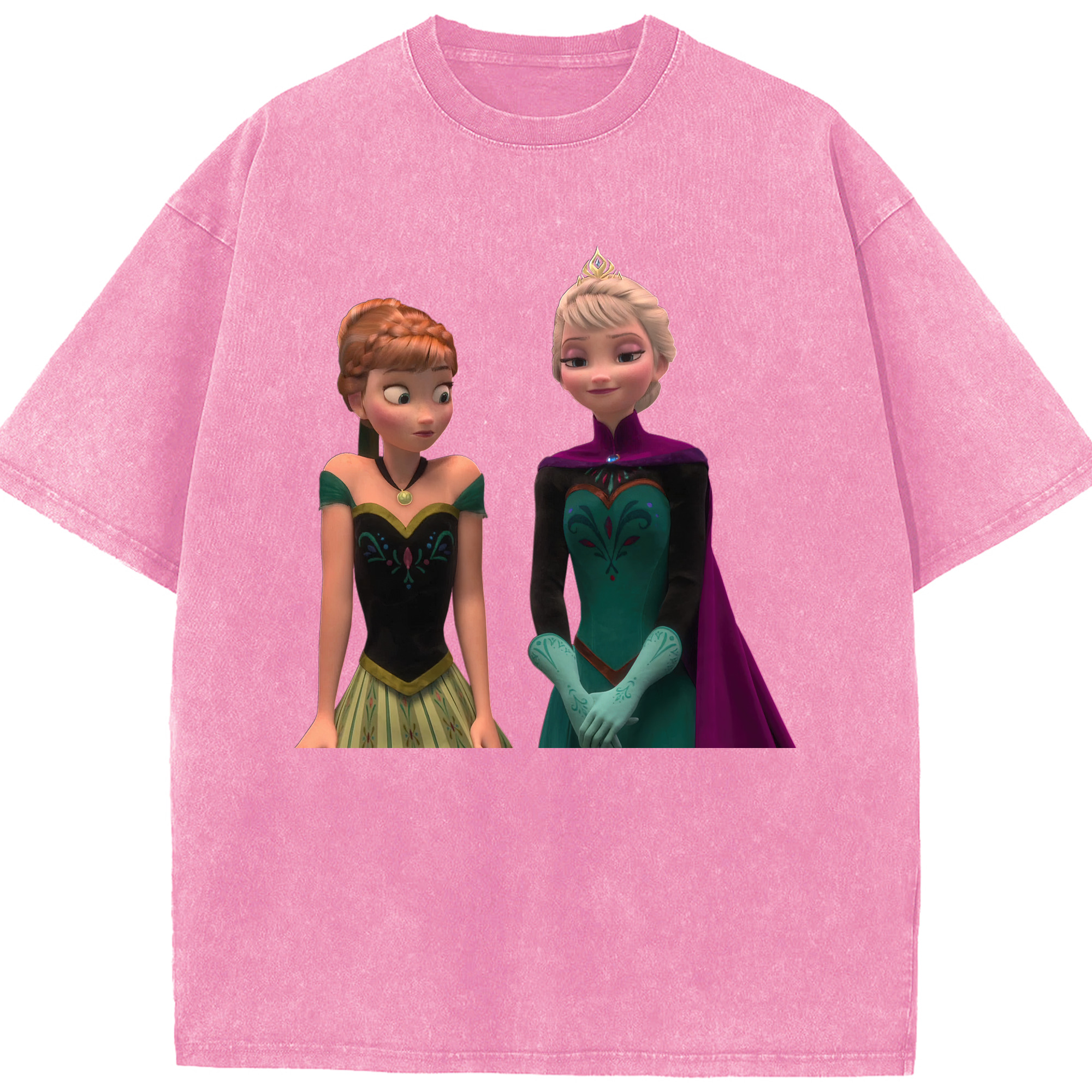 （画像用） アナと雪の女王 アンナ エルサ Frozen Anna Elsa 綿100% ヴィンテージ風 半袖Tシャツ（フロントプリント）